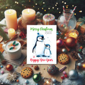 Vrolijk Kerstfeest Waterverf Pinguïns Christelijk Feestdagenkaart