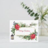 Vrolijk kerstfeest Waterverf Poinsettia, Berries Feestdagenkaart (Staand voorkant)