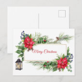 Vrolijk kerstfeest Waterverf Poinsettia, Berries Feestdagenkaart (Voorkant / Achterkant)
