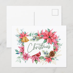 Vrolijk kerstfeest Waterverf Poinsettia Flowers Briefkaart