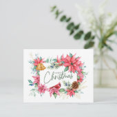 Vrolijk kerstfeest Waterverf Poinsettia Flowers Briefkaart (Staand voorkant)