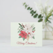 Vrolijk kerstfeest Waterverf Poinsettia Flowers Feestdagenkaart (Staand voorkant)
