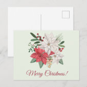 Vrolijk kerstfeest Waterverf Poinsettia Flowers Feestdagenkaart (Voorkant / Achterkant)