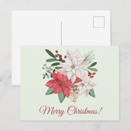 Vrolijk kerstfeest Waterverf Poinsettia Flowers Feestdagenkaart (Voorkant / Achterkant)