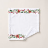 Vrolijk kerstfeest Waterverf Poinsettias en Berrie Bad Handdoek (Wasdoekje)