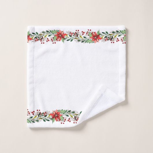 Vrolijk kerstfeest Waterverf Poinsettias en Berrie Bad Handdoek (Wasdoekje)