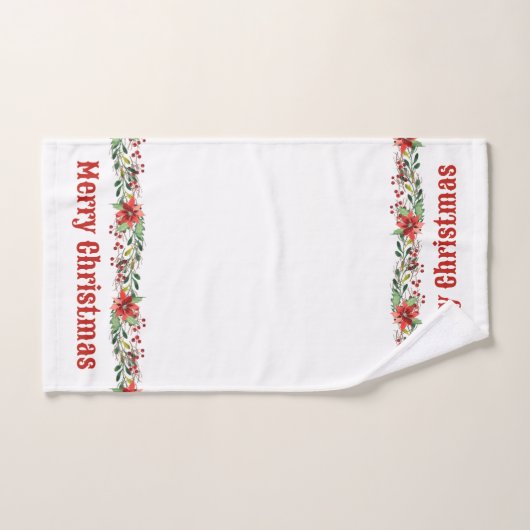 Vrolijk kerstfeest Waterverf Poinsettias en Berrie Bad Handdoek (Handdoek)