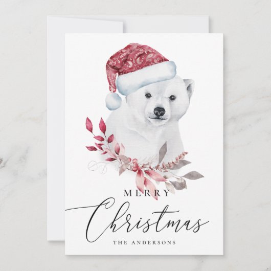 Vrolijk kerstfeest. Waterverf polair beer. Dier Feestdagenkaart (Voorkant)