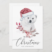 Vrolijk kerstfeest. Waterverf polair beer. Dier Feestdagenkaart (Voorkant / Achterkant)