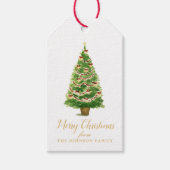 Vrolijk Kerstfeest Waterverf Pottenboom met Bogen Cadeaulabel (Voorkant)