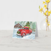 Vrolijk kerstfeest waterverf pups rijden rode truc kaart (Gele Bloem)