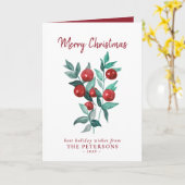 Vrolijk kerstfeest Waterverf Red Berries Kaart (Gele Bloem)
