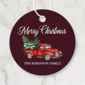 Vrolijk kerstfeest Waterverf  Red Truck Bedankjes Labels (Voorkant)