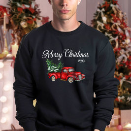 Vrolijk kerstfeest Waterverf Red Truck Black Trui