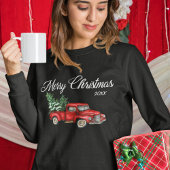 Vrolijk kerstfeest Waterverf  Red Truck Black Trui