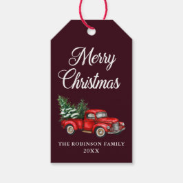 Vrolijk kerstfeest Waterverf  Red Truck Cadeaulabel