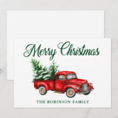 Vrolijk kerstfeest Waterverf  Red Truck Feestdagenkaart (Voorkant / Achterkant)