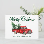 Vrolijk kerstfeest Waterverf  Red Truck Feestdagenkaart (Staand voorkant)