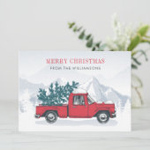 Vrolijk kerstfeest Waterverf Red Truck Feestdagenkaart (Staand voorkant)