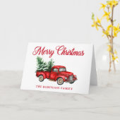 Vrolijk kerstfeest Waterverf  Red Truck Fold Kaart (Gele Bloem)