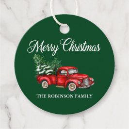 Vrolijk kerstfeest Waterverf  Red Truck Green Bedankjes Labels