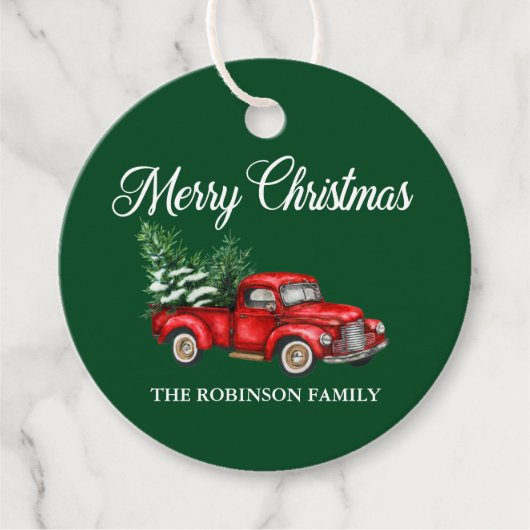 Vrolijk kerstfeest Waterverf  Red Truck Green Bedankjes Labels (Voorkant)