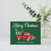 Vrolijk kerstfeest Waterverf Red Truck Green Briefkaart (Staand voorkant)
