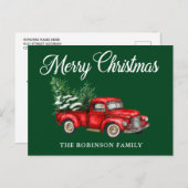 Vrolijk kerstfeest Waterverf Red Truck Green Briefkaart (Voorkant / Achterkant)