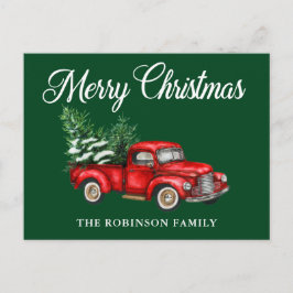 Vrolijk kerstfeest Waterverf  Red Truck Green Briefkaart
