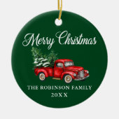 Vrolijk kerstfeest Waterverf  Red Truck Green Keramisch Ornament (Voorkant)