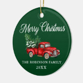 Vrolijk kerstfeest Waterverf  Red Truck Green Keramisch Ornament (Links)