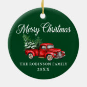 Vrolijk kerstfeest Waterverf  Red Truck Green Keramisch Ornament (Achterkant)