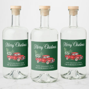 Vrolijk kerstfeest Waterverf Red Truck Green Likeurfles Etiket