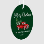 Vrolijk kerstfeest Waterverf Red Truck Green Ornament (voorkant)