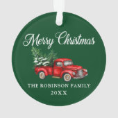 Vrolijk kerstfeest Waterverf Red Truck Green Ornament (achterkant)