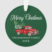 Vrolijk kerstfeest Waterverf Red Truck Green Ornament (voorkant)