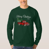 Vrolijk kerstfeest Waterverf  Red Truck Green T-shirt (Voorkant)