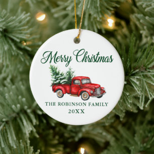 Vrolijk kerstfeest Waterverf Red Truck Keramisch Ornament