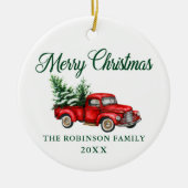 Vrolijk kerstfeest Waterverf Red Truck Keramisch Ornament (Voorkant)