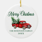 Vrolijk kerstfeest Waterverf Red Truck Keramisch Ornament (Achterkant)
