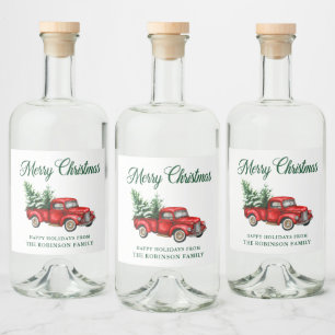 Vrolijk kerstfeest Waterverf Red Truck Likeurfles Etiket