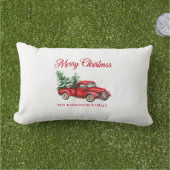 Vrolijk kerstfeest Waterverf Red Truck Patio Buitenkussen (Gras)