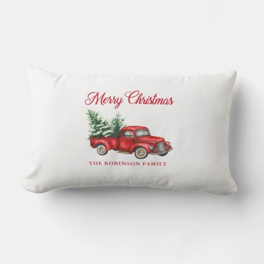 Vrolijk kerstfeest Waterverf Red Truck Patio Buitenkussen (Voorkant)