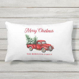 Vrolijk kerstfeest Waterverf  Red Truck Patio Buitenkussen