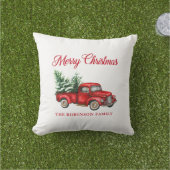 Vrolijk kerstfeest Waterverf  Red Truck Porch Buitenkussen (Gras)