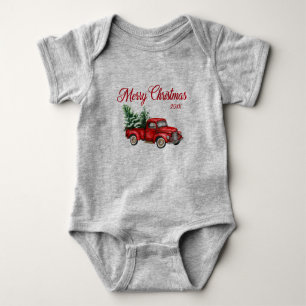 Vrolijk kerstfeest Waterverf Red Truck Romper