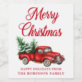 Vrolijk kerstfeest Waterverf Red Truck Wijn Etiket (Enkel label)