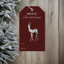 Vrolijk Kerstfeest Waterverf Rendier Eenvoudig Mod Cadeaulabel