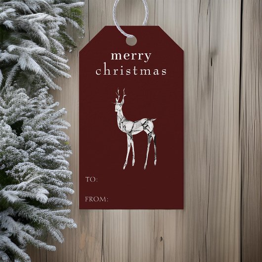 Vrolijk Kerstfeest Waterverf Rendier Eenvoudig Mod Cadeaulabel