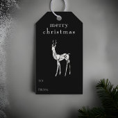 Vrolijk Kerstfeest Waterverf Rendier Modern Zwart Cadeaulabel